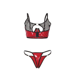 Subblime - 955540 Ensemble Soutien-Gorge À Fermeture Éclair En Cuir Verni Rouge L/Xl